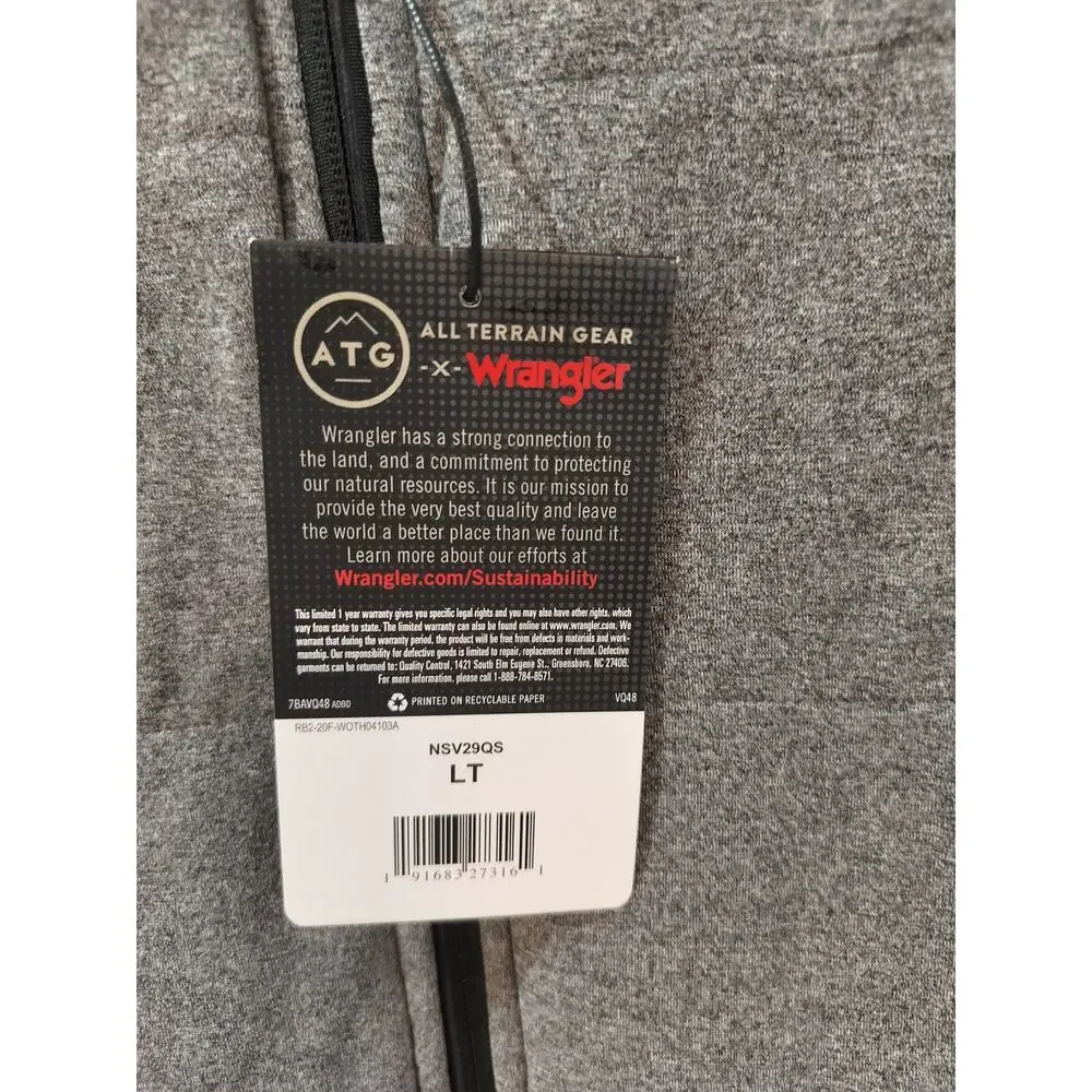 Wrangler ATG Reversible Vest Gray Water Resistant Insulated Men’s LT